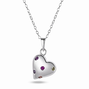 Rhodium Plated 925 Sterling Silver Multi Color CZ Heart Necklace - BGP01482