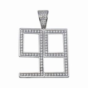 Rhodium Plated 925 Sterling Silver Number 99 Hip Hop Pendant - SLP00070