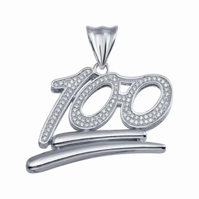 Rhodium Plated 925 Sterling Silver One Hundred Hip Hop Pendant - SLP00074