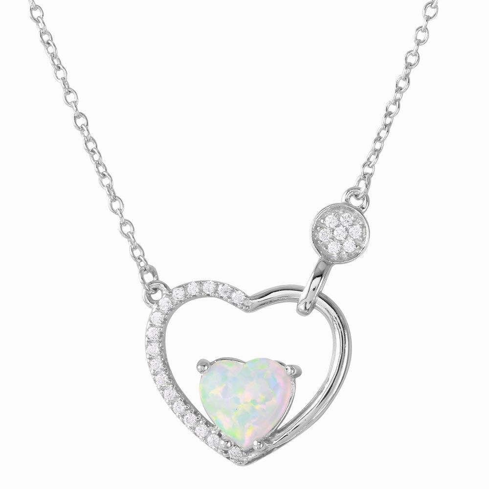 Rhodium Plated 925 Sterling Silver Opal Heart inside Open Heart with CZ - BGP01199