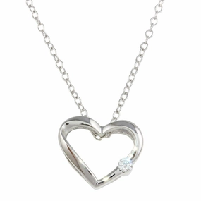 Rhodium Plated 925 Sterling Silver Open Heart Necklace with CZ - BGP00085