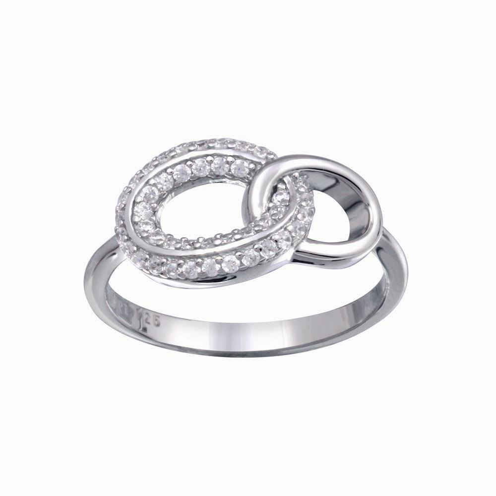 Rhodium Plated 925 Sterling Silver Open Oval Link Clear CZ Ring - STR01163