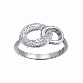 Rhodium Plated 925 Sterling Silver Open Oval Link Clear CZ Ring - STR01163