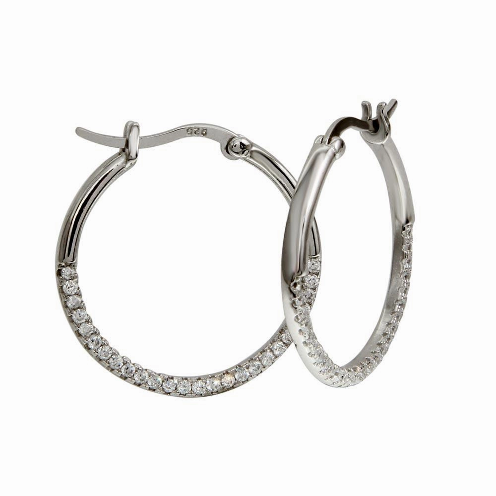 Rhodium Plated 925 Sterling Silver Outside CZ Hoop Earrings - BGE00570