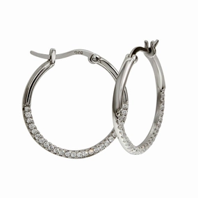Rhodium Plated 925 Sterling Silver Outside CZ Hoop Earrings - BGE00570