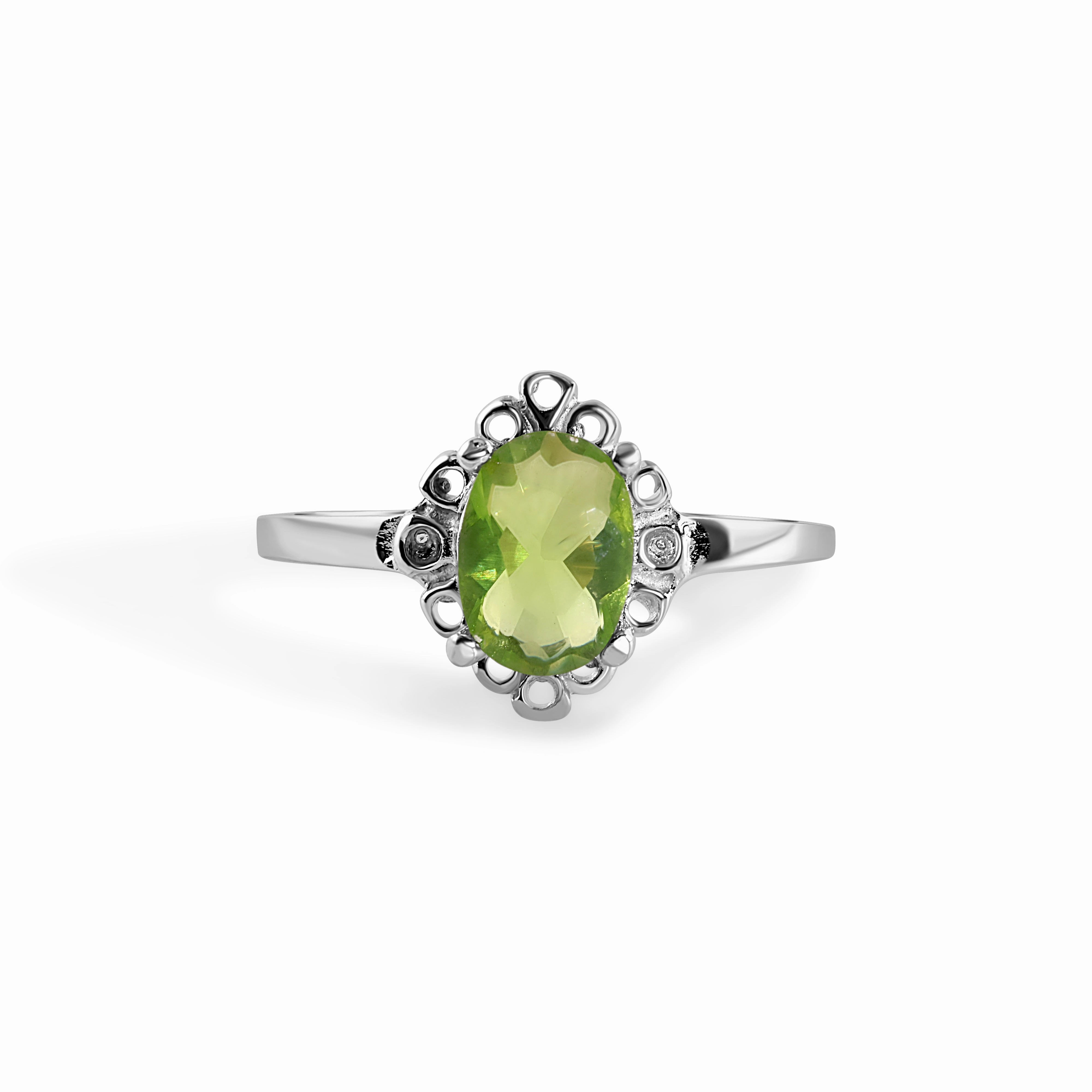 Rhodium Plated 925 Sterling Silver Oval Filagree Birthstone Ring- SPR00009