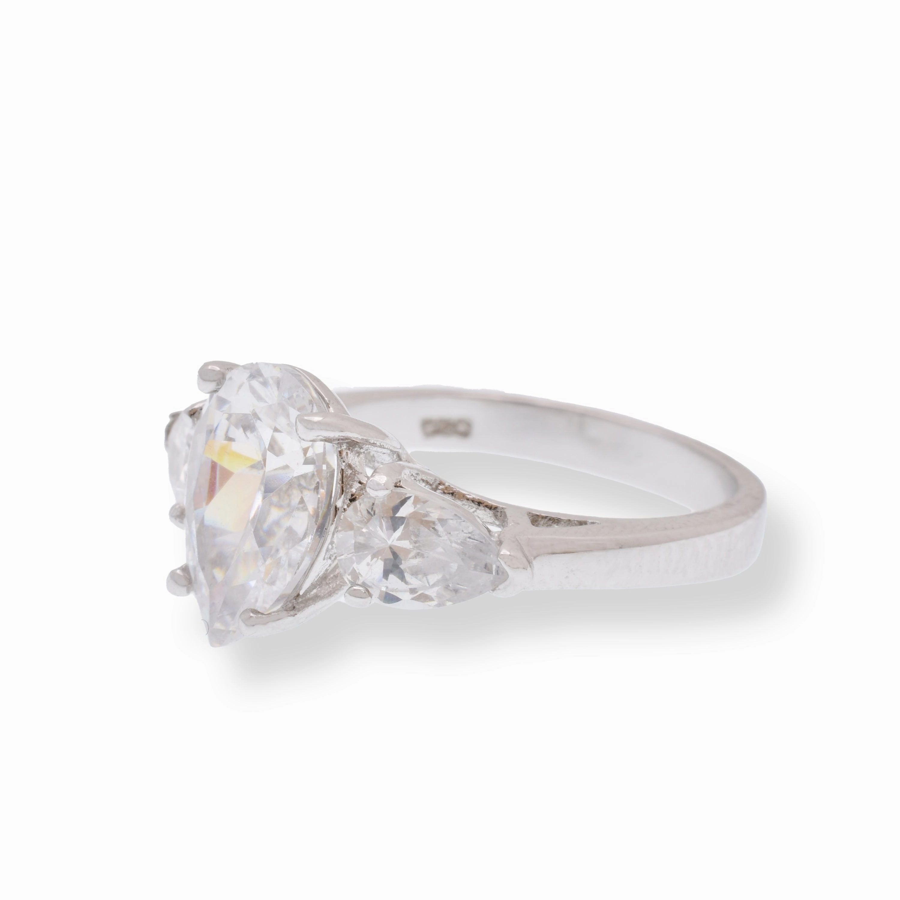 Rhodium Plated 925 Sterling Silver Past Present Future Pear Shaped CZ Ring - STR00034