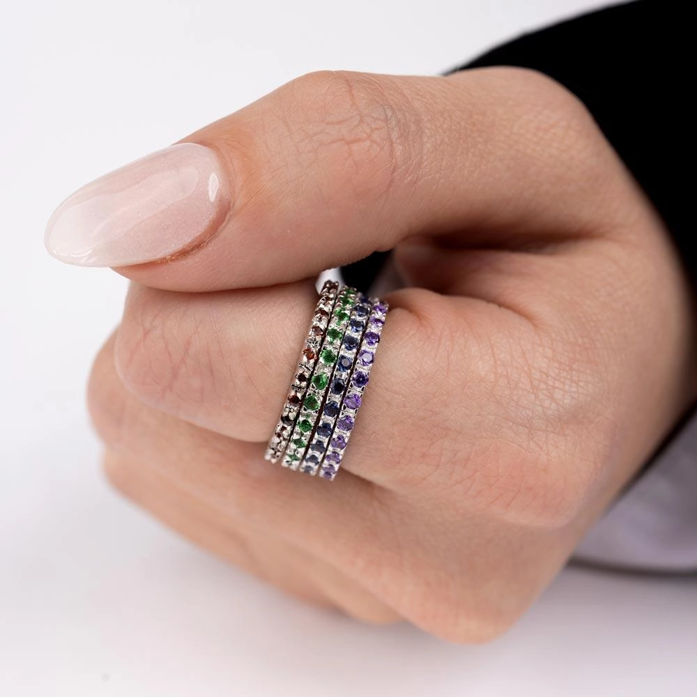 Rhodium Plated 925 Sterling Silver Plated Birthstone Inlay Eternity Ring June - BGR00339JUN