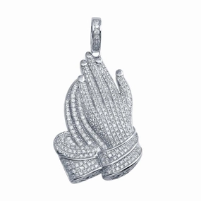 Rhodium Plated 925 Sterling Silver Praying Hands Hip Hop Pendant - SLP00018