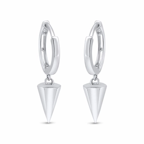 Rhodium Plated 925 Sterling Silver Punk Spikes 11mm Hoop Huggie Earrings - GME00145