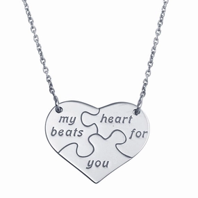 Rhodium Plated 925 Sterling Silver Puzzle Heart Necklace - SOP00114