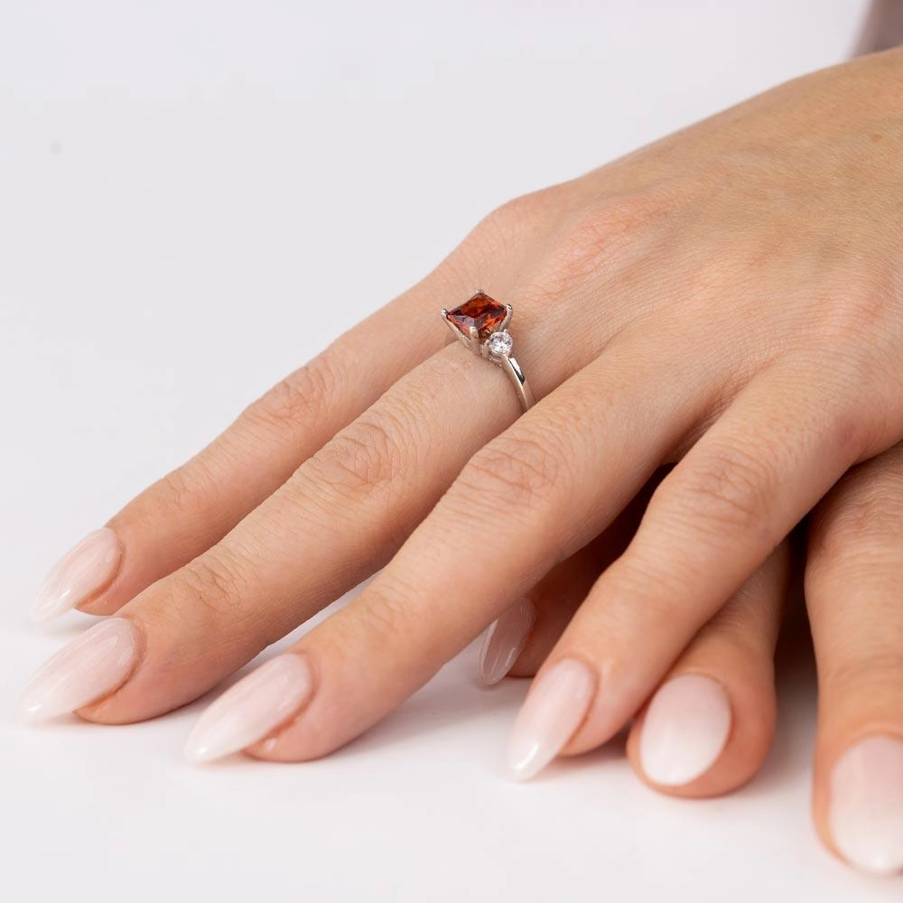 Rhodium Plated 925 Sterling Silver Red CZ Center Stone Ring - BGR01138RED
