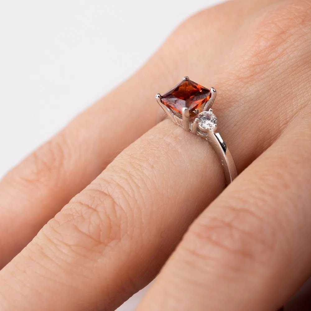 Rhodium Plated 925 Sterling Silver Red CZ Center Stone Ring - BGR01138RED