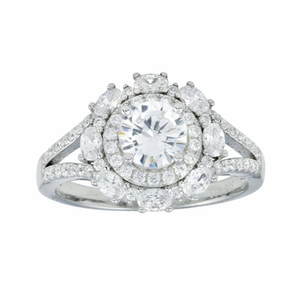 Rhodium Plated 925 Sterling Silver Round Multi CZ Ring - STR01109