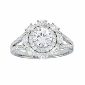Rhodium Plated 925 Sterling Silver Round Multi CZ Ring - STR01109