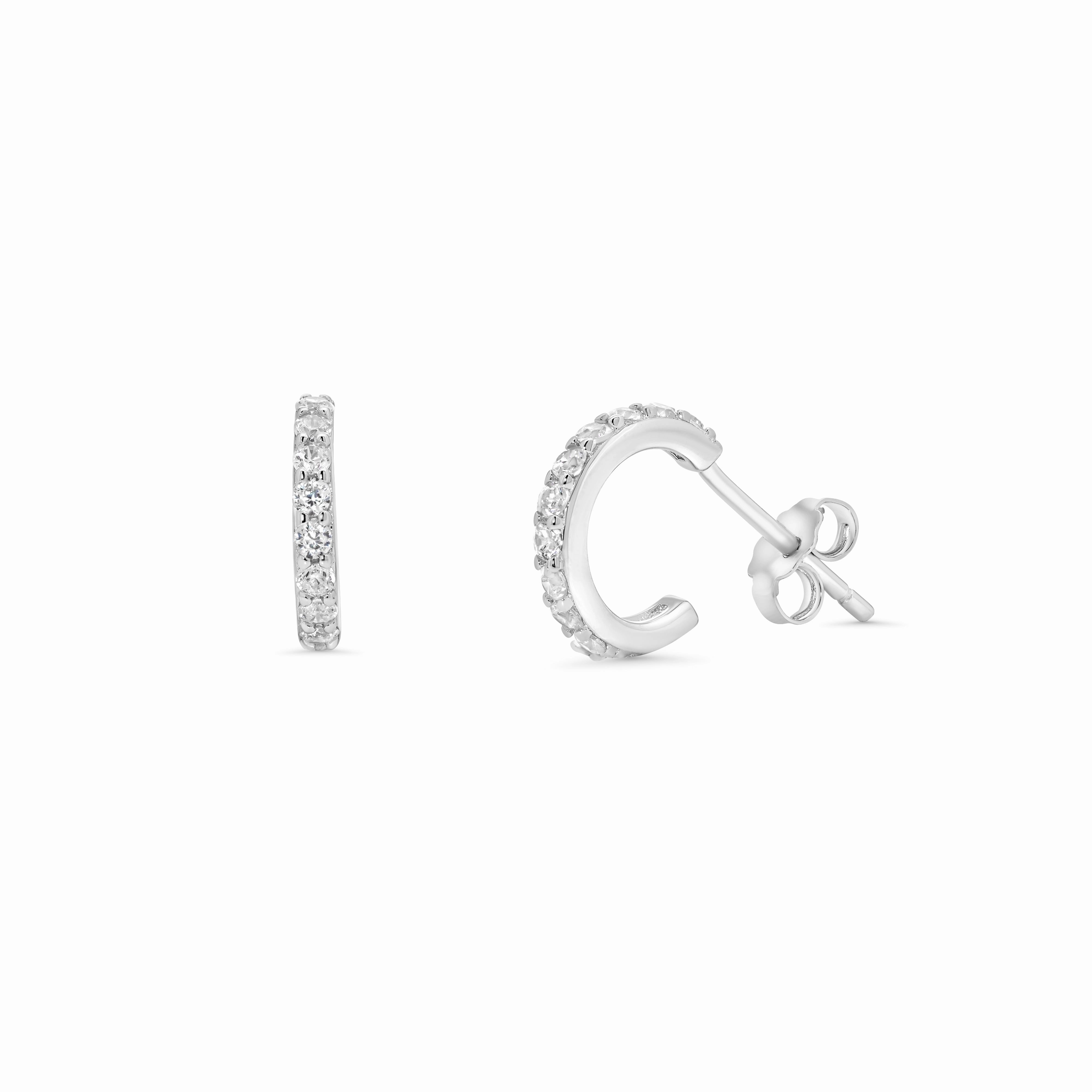 Rhodium Plated 925 Sterling Silver Semi Hoop, Marquise and Round CZ  Earring Set - STES00012