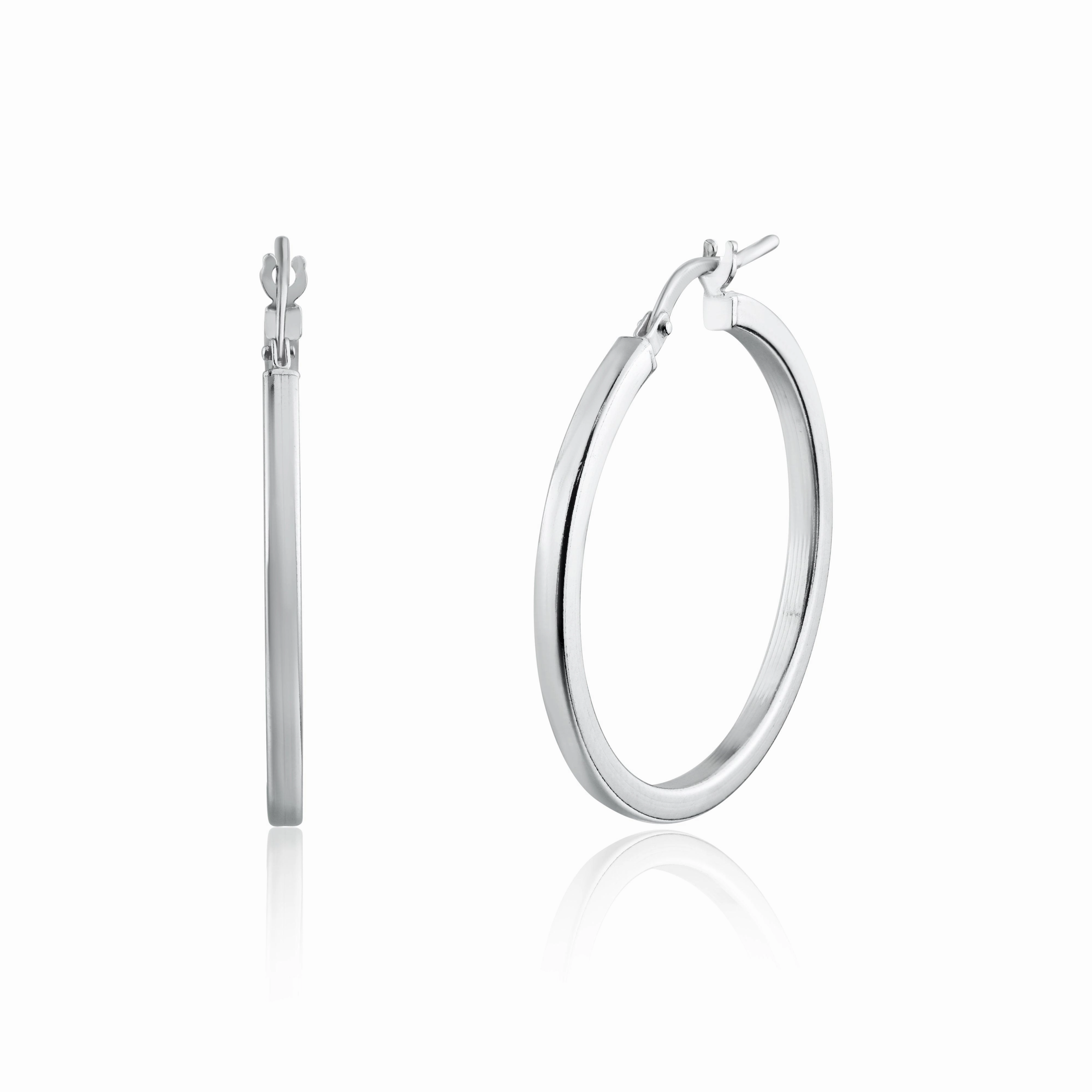 Rhodium Plated 925 Sterling Silver Silver 2mm Hoop Earring - ARE00026RH