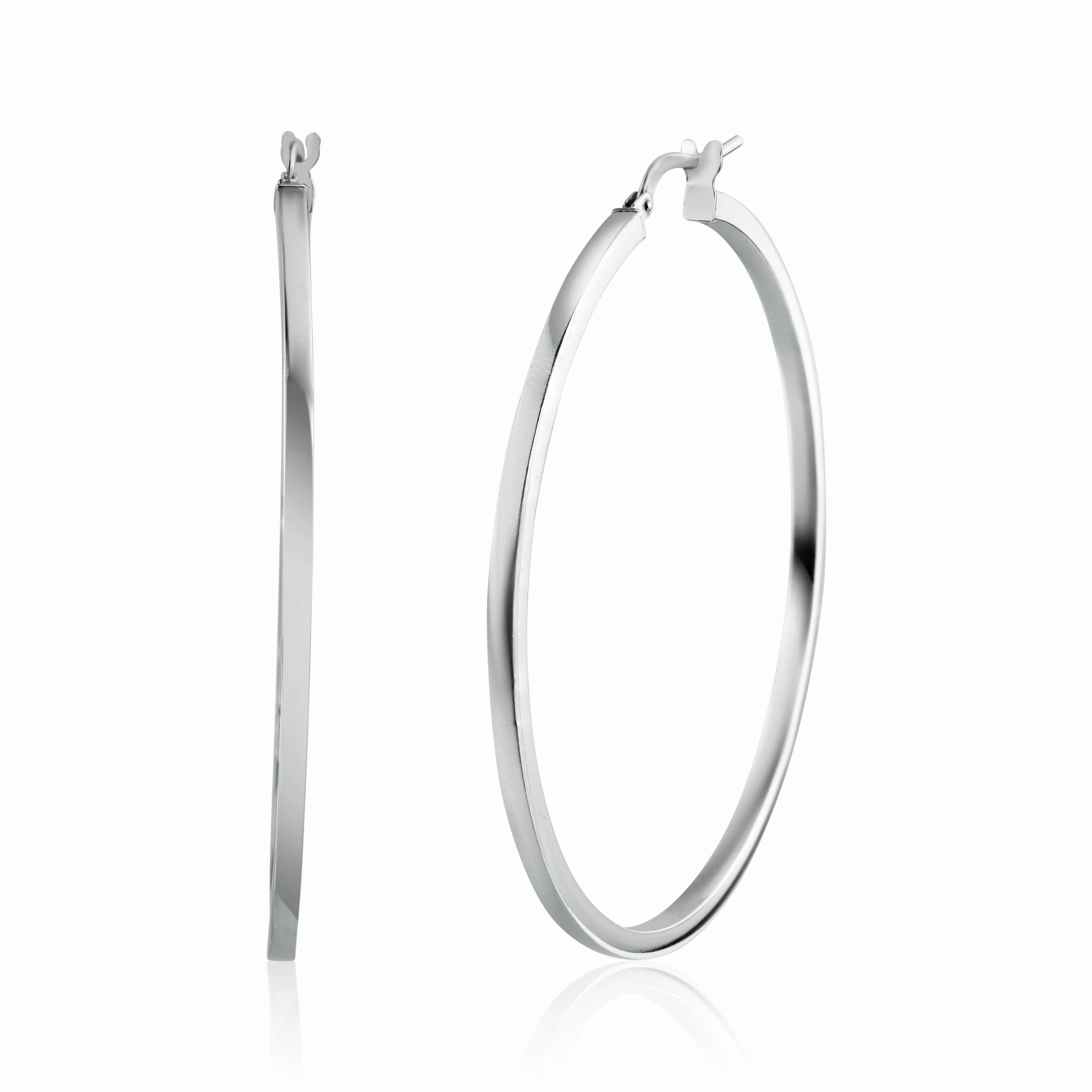 Rhodium Plated 925 Sterling Silver Silver 2mm Hoop Earring - ARE00026RH