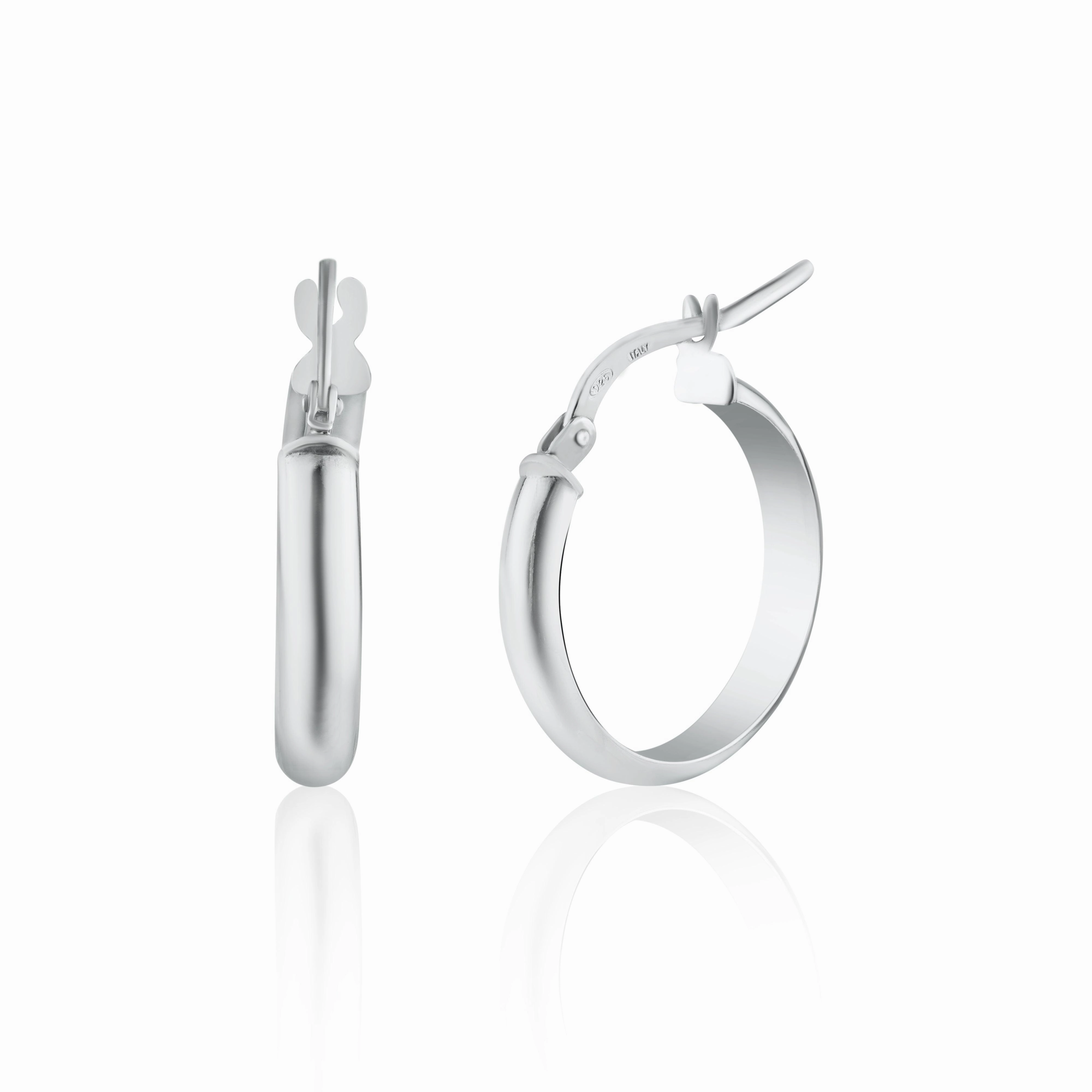 Rhodium Plated 925 Sterling Silver Silver Dome 3.5mm Hoop Earring - ARE00027RH