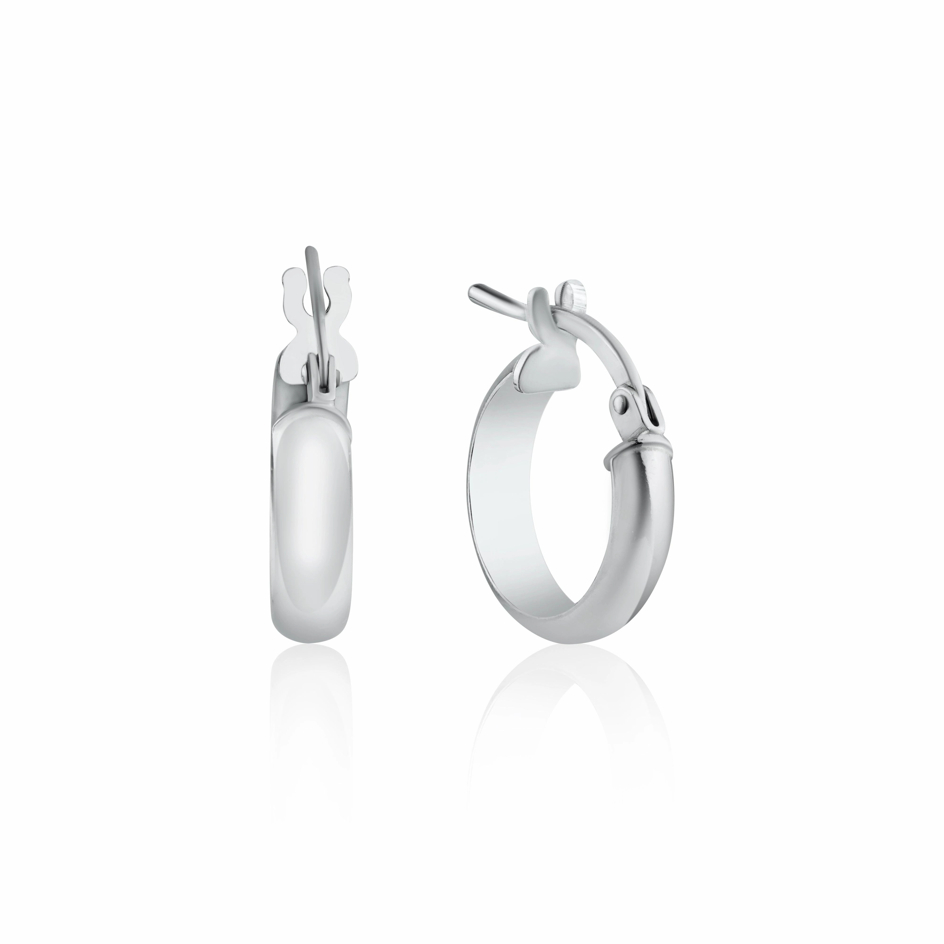 Rhodium Plated 925 Sterling Silver Silver Dome 3.5mm Hoop Earring - ARE00027RH