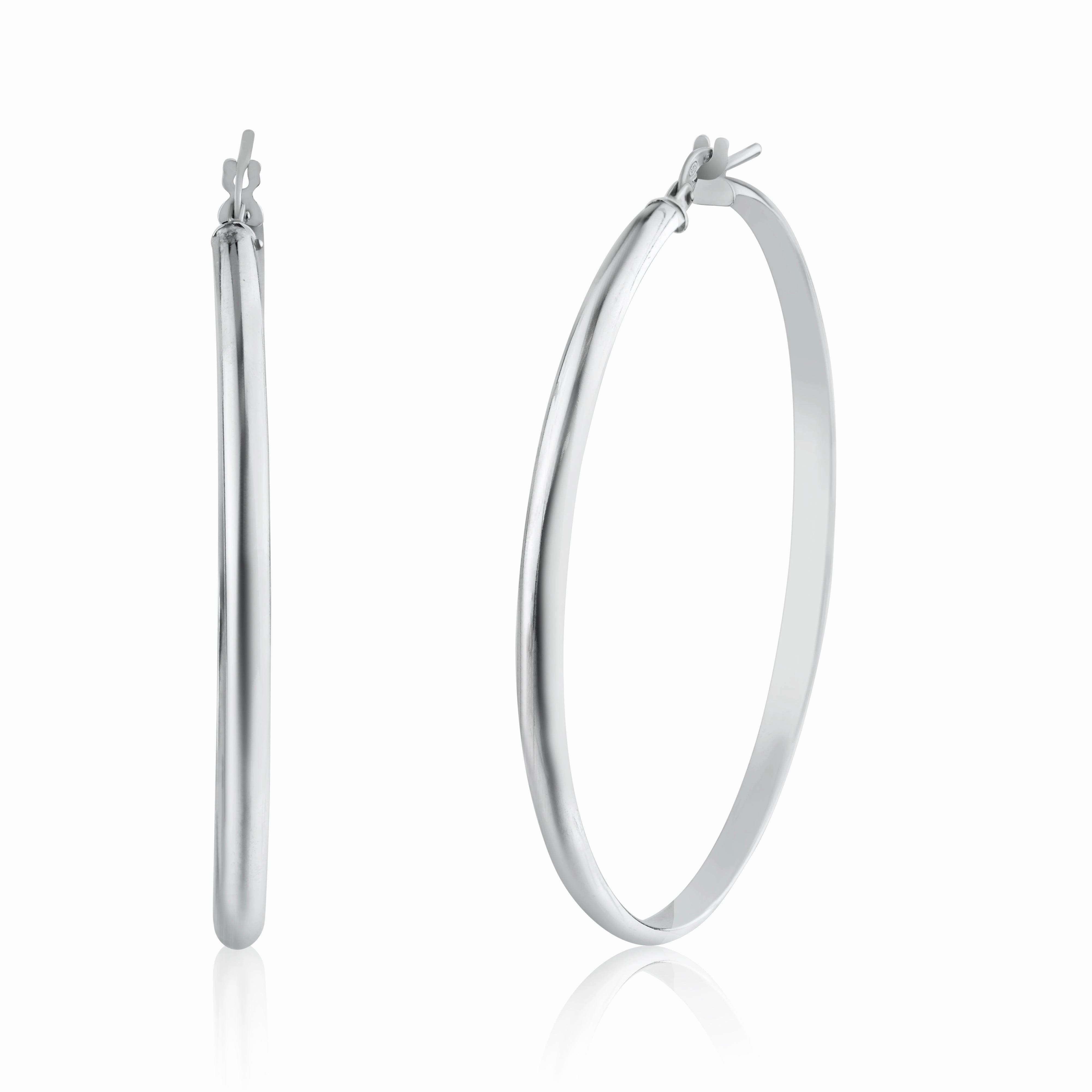 Rhodium Plated 925 Sterling Silver Silver Dome 3.5mm Hoop Earring - ARE00027RH