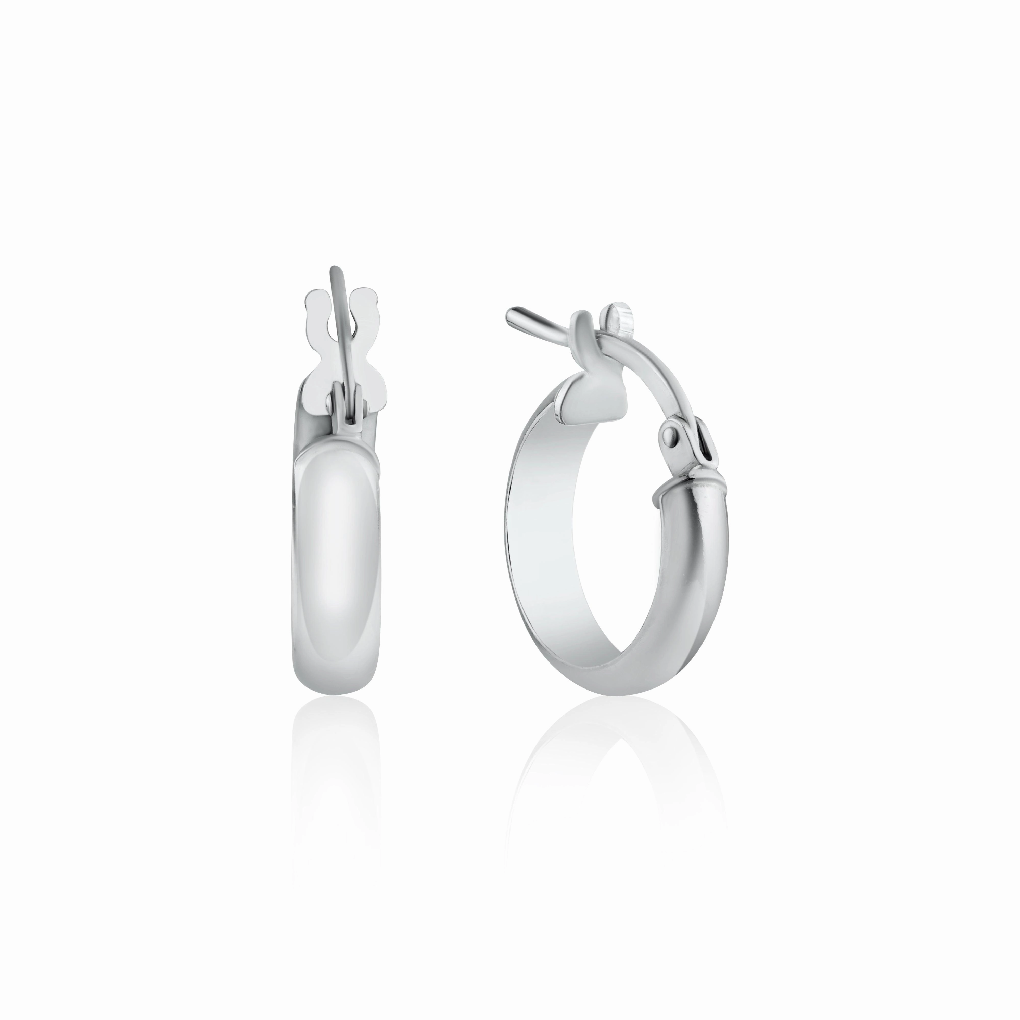 Rhodium Plated 925 Sterling Silver Silver Dome 3.5mm Hoop Earring - ARE00027RH