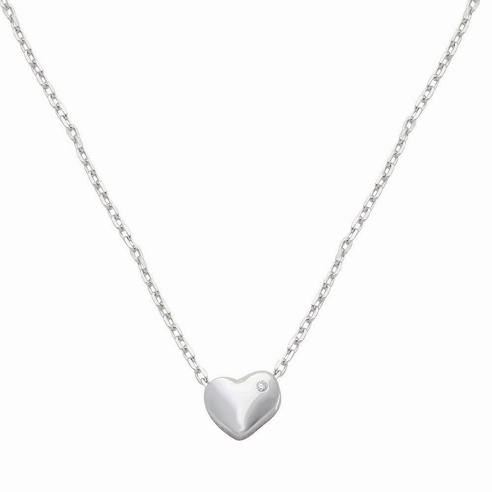 Rhodium Plated 925 Sterling Silver Small Heart with Stone Necklace - STP01542