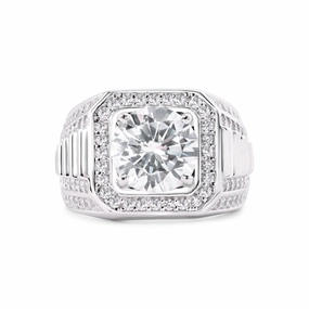 Rhodium Plated 925 Sterling Silver Statement Studded Small and Top 9mm Clear CZ Ring - GMR00375