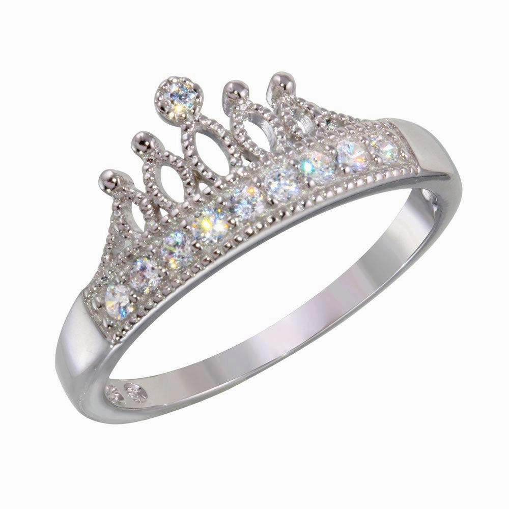 Rhodium Plated 925 Sterling Silver Tiara Ring with CZ - BGR01144