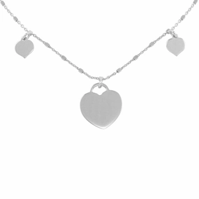 Rhodium Plated 925 Sterling Silver Triple Heart Choker Necklace - ECN00037RH