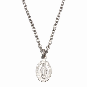 Rhodium Plated 925 Sterling Silver Virgin Mary Medallion Pendant Necklace - SOP00155