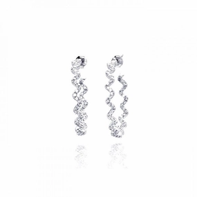 Rhodium Plated 925 Sterling Silver Zigzag CZ Hoop Earring - STE00533