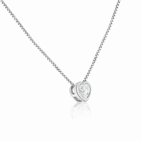 Rhodium Plated Heart Clear CZ Solitaire Necklace - GCP00003RH