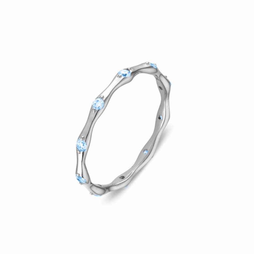 Rings - Abstract Shape Band Ring w/ Light Blue CZ Detailing