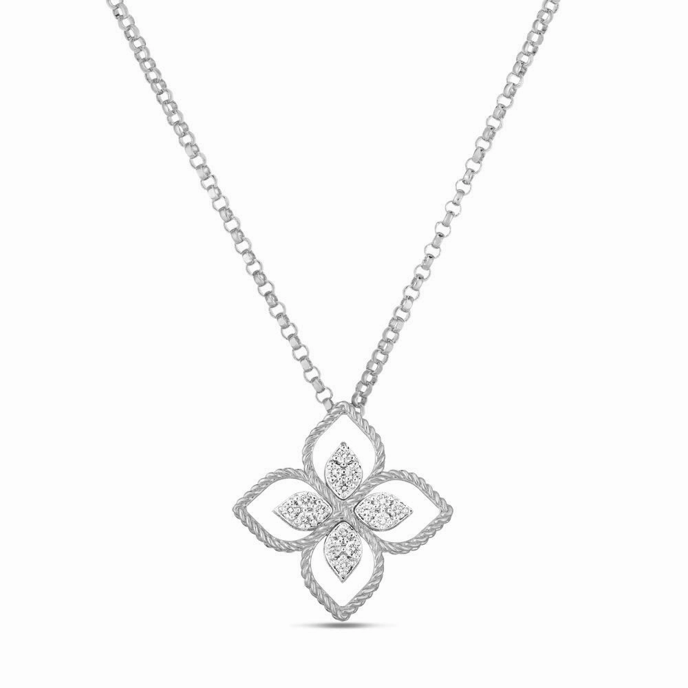 Roberto Coin Princess Flower 18ct White Gold Diamond Necklace