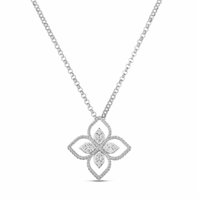 Roberto Coin Princess Flower 18ct White Gold Diamond Necklace