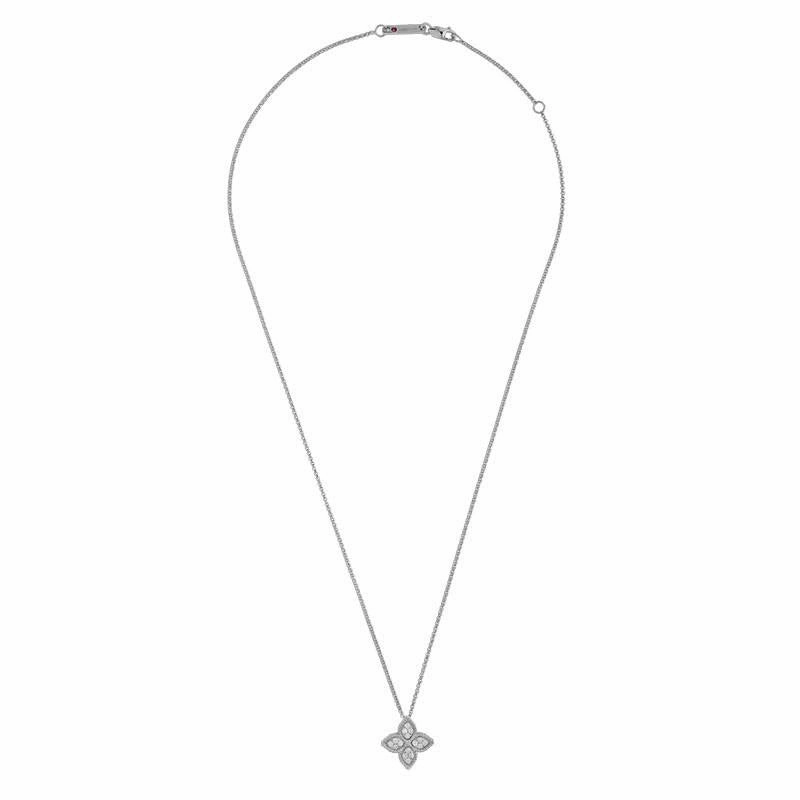 Roberto Coin Princess Flower 18ct White Gold Diamond Pendant Necklace