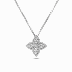 Roberto Coin Princess Flower 18ct White Gold Diamond Pendant Necklace