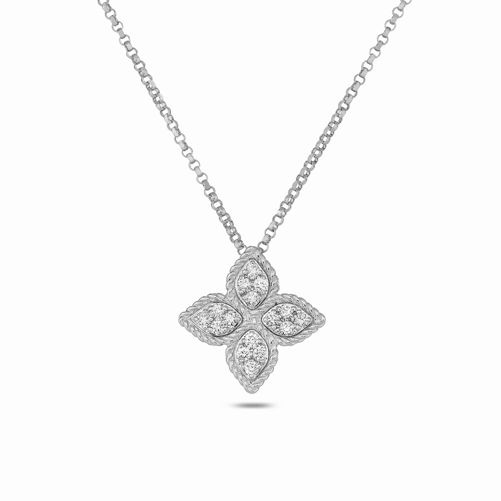 Roberto Coin Princess Flower 18ct White Gold Diamond Pendant Necklace