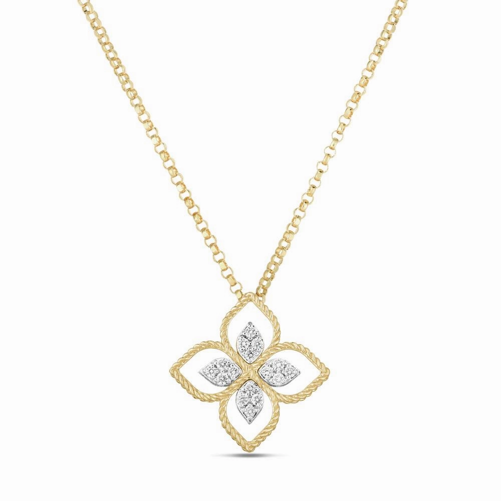 Roberto Coin Princess Flower 18ct Yellow Gold Diamond Necklace