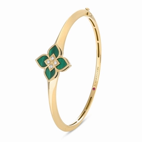 Roberto Coin Venetian Princess 18ct Yellow Gold Diamond Malachite Bangle