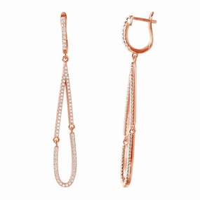 Rose Gold Plated 925 Sterling Silver Dangling Open Tear Drop CZ huggie hoop Earrings - ACE00098RGP
