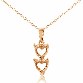 Rose Gold Plated 925 Sterling Silver Personalized 2 Heart Drop Mounting Necklace - BGP00781RGP