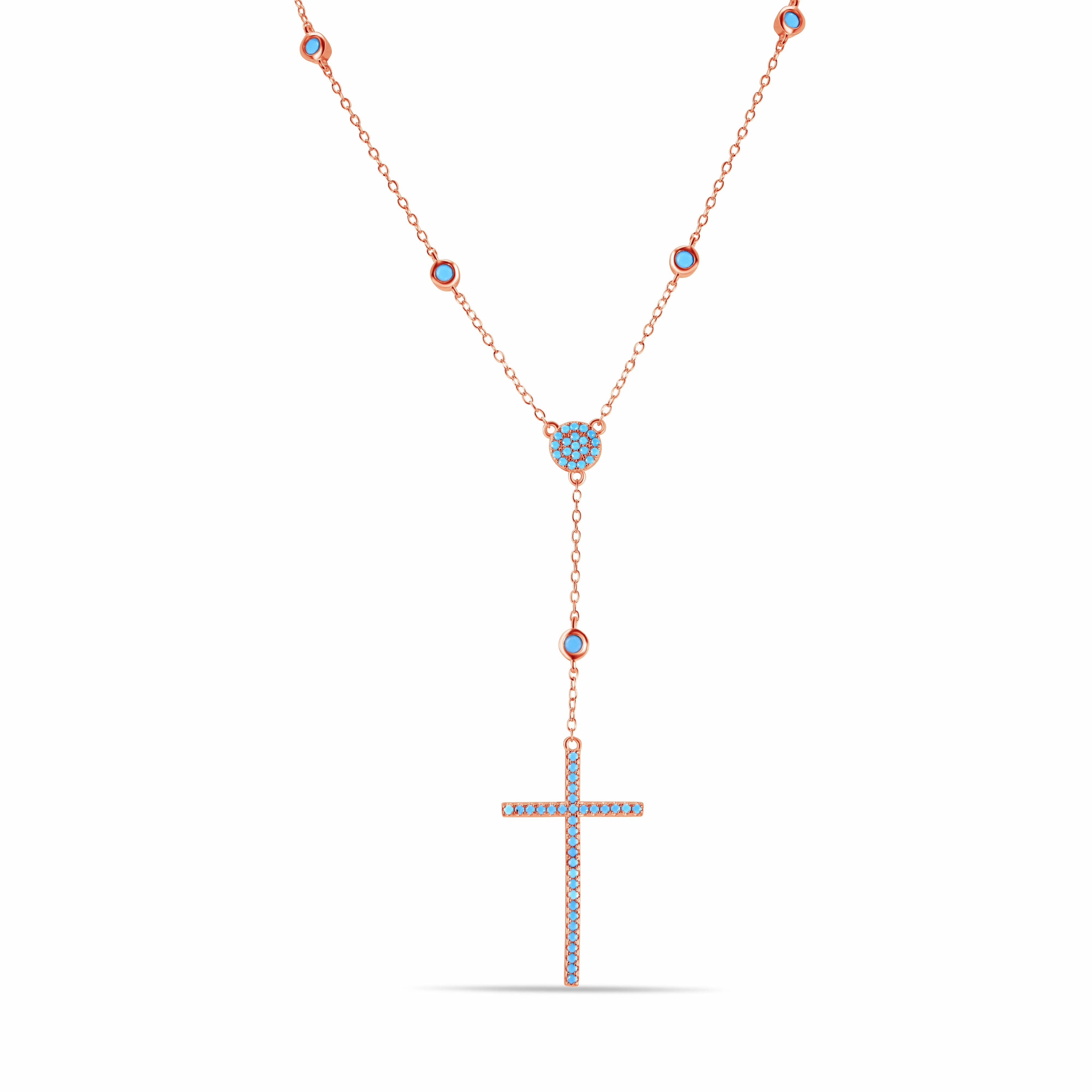 Rose Gold Plated 925 Sterling Silver Rosary Necklace - STP01513RGP