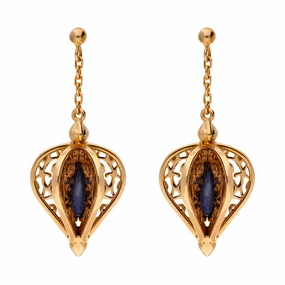 Rose Gold Plated Sterling Silver Blue Goldstone Flore Filigree Drop Earrings