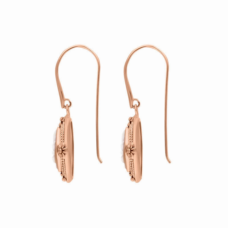 Rose Gold Plated Sterling Silver Cameo Round Flower Bunch Drop Earrings D