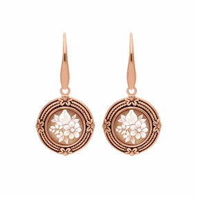 Rose Gold Plated Sterling Silver Cameo Round Flower Bunch Drop Earrings D