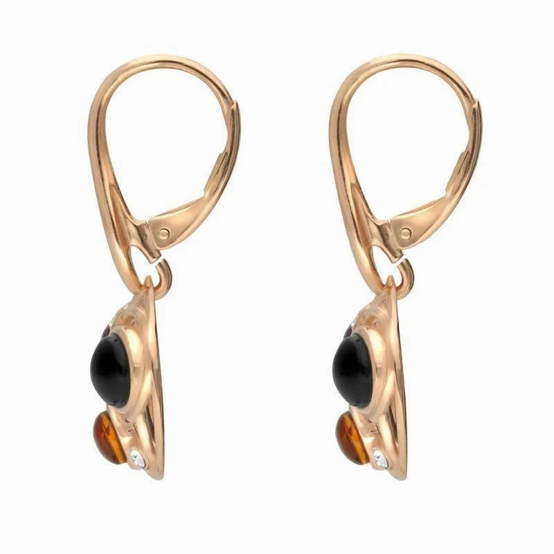 Rose Gold Plated Sterling Silver Whitby Jet Amethyst Amber Bubble Drop Earrings