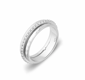 Rotating Fidget Ring - Sterling Silver Hammered Band with CZ Spinner Ring