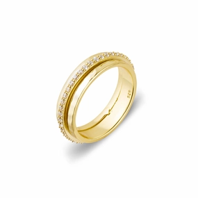 Rotating Fidget Ring - YGP Hammered Band with CZ Spinner Ring